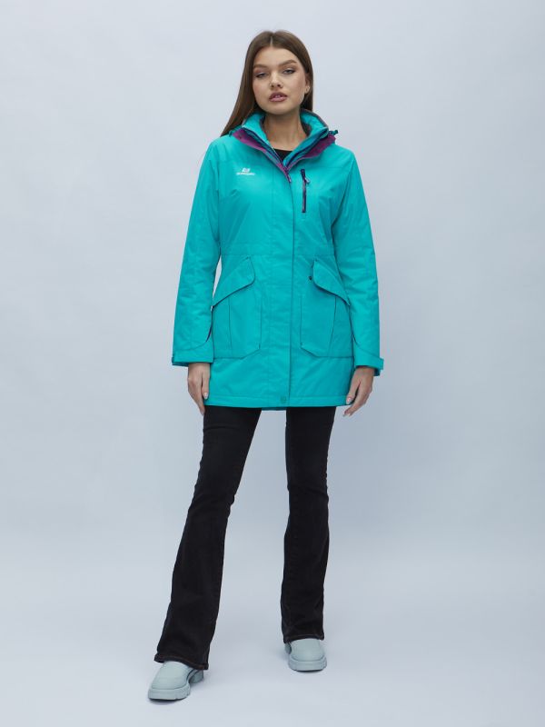 Turquoise hooded parka for women 551996Br